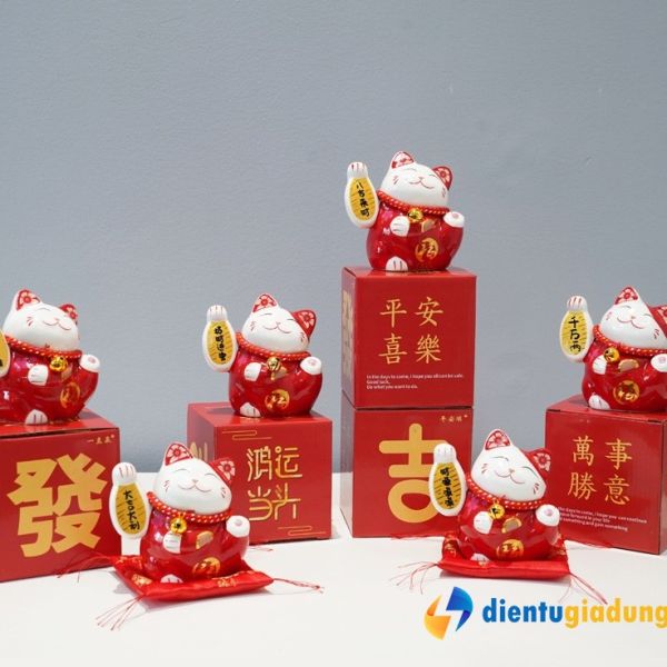 Tượng Mèo thần Tài bằng gốm 10cm