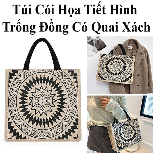 Túi cói họa tiết trống đồng